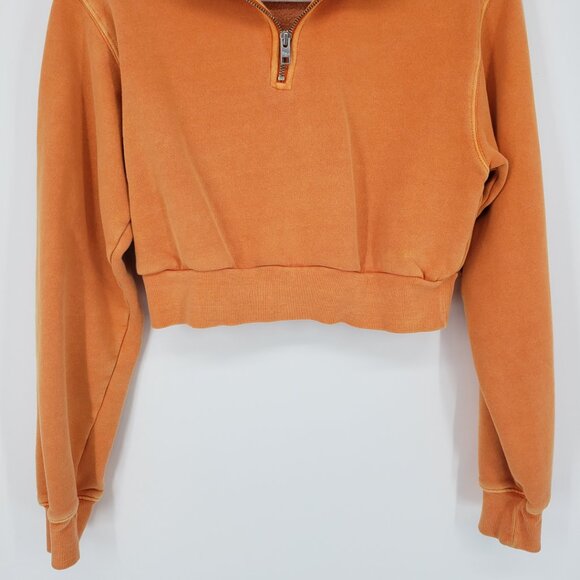 Aritzia Tna Cozy Fleece Perfect Cropped Quarter Zip Sweatshirt XS  Faded Orange - Picture 6 of 8